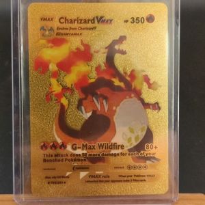 G-Max Gigantimax Charizard VMAX Gold Foil FanArt Pokémon Card HP 350 Ora…